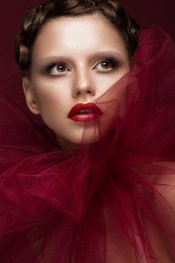 Güzel kız Cadılar Bayramı için kırmızı gelinin görüntüdeki sanat yaratıcı makyajlı. Güzellik.