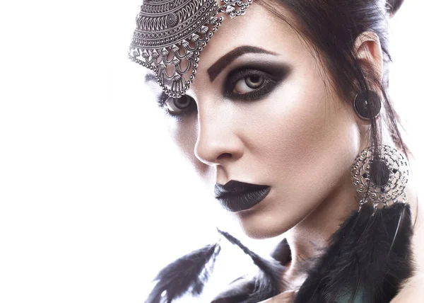 Beautiful girl in style of black queen. Image for a Halloween. Photos shot in the studio — Stock Photo, Image