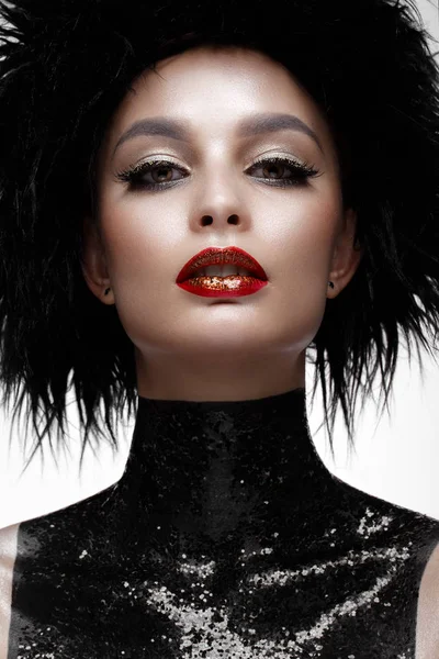 Beautiful fashion woman with creative make-up and black wig . beauty face. — Stock Photo, Image