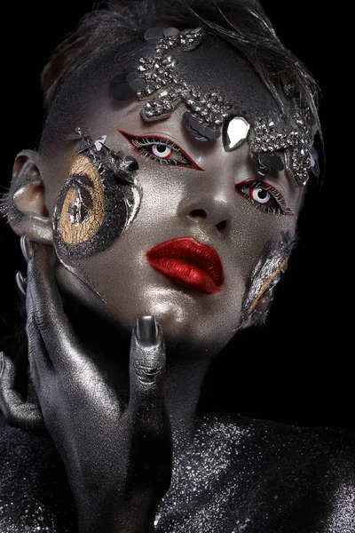 Portrait of a girl with creative art make-up. Unusual image. — Stock Photo, Image