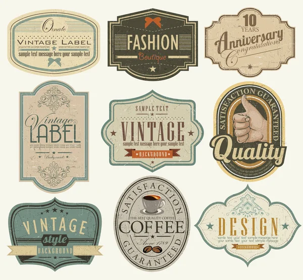 Conjunto Insignias Vintage Retro Etiquetas Diseño Fondo Color Pastel Con — Vector de stock