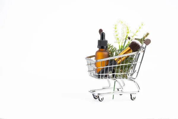 Concepto Cosmética Natural Cosmética Con Plantas Sobre Fondo Blanco — Foto de Stock