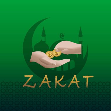 Zeka vektörü. İslam içeriği vektörü. Zekat, zenginlerden fakire pay edilmesidir.