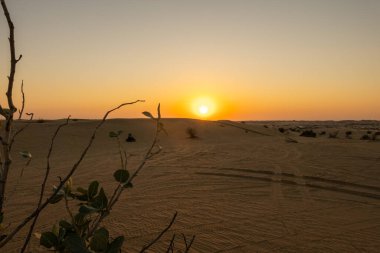 Gün batımında Dubai çölünün manzaralı manzaraları