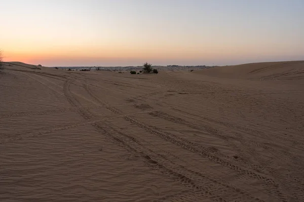 Paesaggi Panoramici Del Deserto Dubai Durante Tramonto — Foto Stock