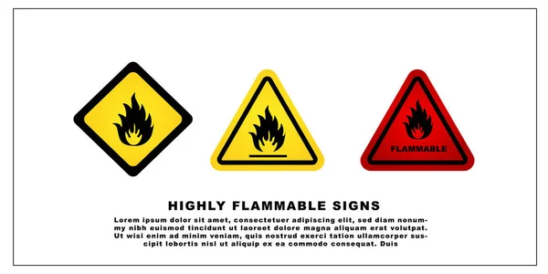 Highly Flammable Signs Vector Set — Stock Vector