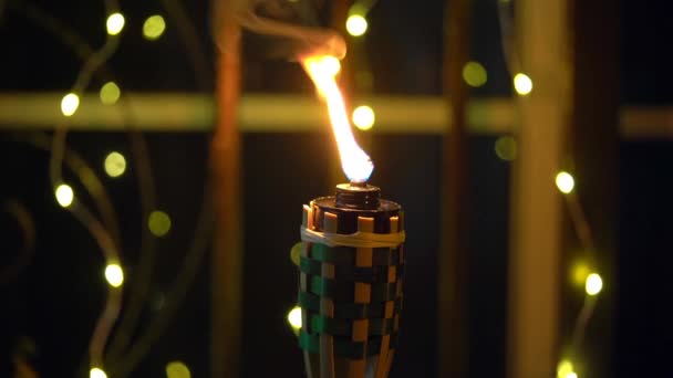 Fotografia Cinematográfica Lâmpada Óleo Bambu Pelita Para Decoração Eid Hari — Vídeo de Stock