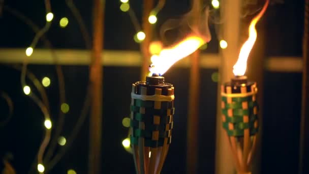 Tiro Cinematográfico Lámpara Aceite Bambú Pelita Para Decoración Eid Hari — Vídeos de Stock