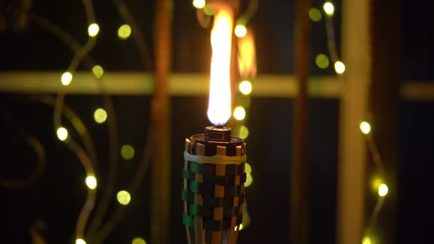 Fotografia Cinematográfica Lâmpada Óleo Bambu Pelita Para Decoração Eid Hari — Vídeo de Stock