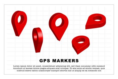 3B GPS işaretleyicileri ya da konum belirteçleri vektör kümesi.