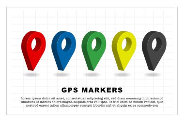 3B GPS işaretleyicileri ya da konum belirteçleri vektör kümesi.