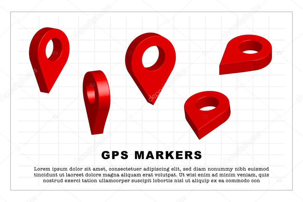 3D GPS markers or location markers icon vector set.