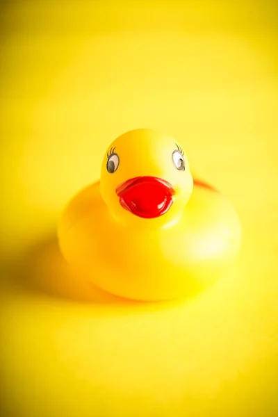 Sarı Arkaplanda Sarı Plastik Ördek — Stok fotoğraf