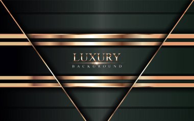 Lükslü koyu yeşil arka plan, altın çizgiler ve soyut şekil. Vektör grafik illüstrasyonu