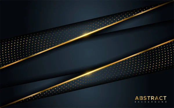 Abstract Luxury Dark Background Golden Lines Circular Glowing Golden Dots — Stock Vector