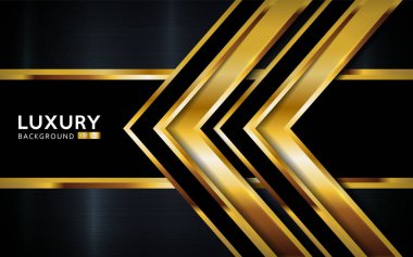 Altın çizgileri olan lüks kaliteli siyah soyut arka plan. Üst üste dizayn edilmiş katman tasarımı. Dokulu arka plan üzerinde gerçekçi ışık etkisi. Vektör illüstrasyon şablon tasarımı.