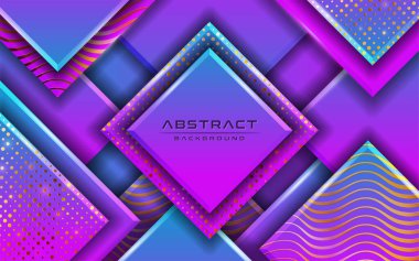 Modern 3 boyutlu mor arkaplan. Noktalar ve çizgiler kombinasyonu ile dikdörtgen arkaplan. Vektör illüstrasyon şablon tasarımı