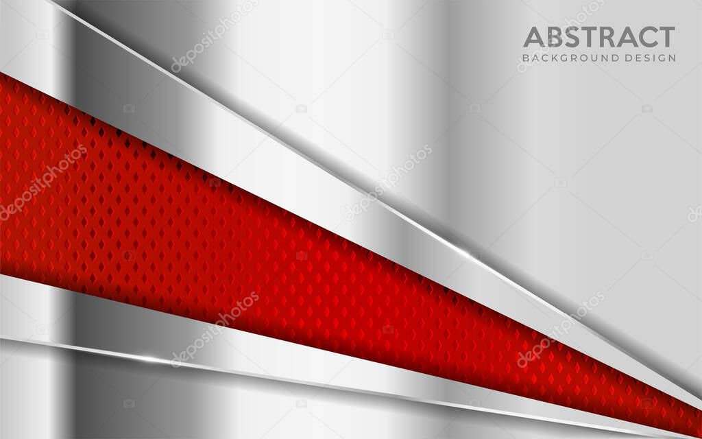 Shinny metal silver background combine with red textured overlap layer. Abstract background design. Vector graphic illustration