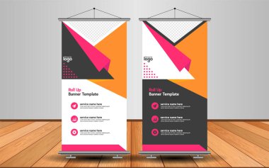 Modern Roll Up Banner. Renkli arkaplanlı vektör şablonu tasarımı tanıtılıyor. Grafik ögesi.