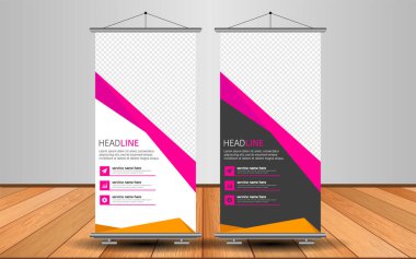 Modern Roll Up Banner. Renkli arkaplanlı vektör şablonu tasarımı tanıtılıyor. Grafik ögesi.