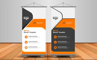 Modern Roll Up Banner. Renkli arkaplanlı vektör şablonu tasarımı tanıtılıyor. Grafik ögesi.