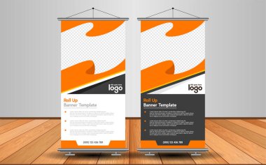 Modern Roll Up Banner. Renkli arkaplanlı vektör şablonu tasarımı tanıtılıyor. Grafik ögesi.