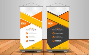 Modern Roll Up Banner. Renkli arkaplanlı vektör şablonu tasarımı tanıtılıyor. Grafik ögesi.