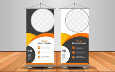 Modern Roll Up Banner. Renkli arkaplanlı vektör şablonu tasarımı tanıtılıyor. Grafik ögesi.