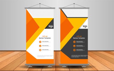 Modern Roll Up Banner. Renkli arkaplanlı vektör şablonu tasarımı tanıtılıyor. Grafik ögesi.
