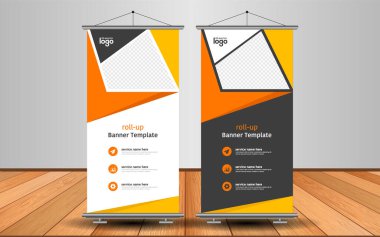Modern Roll Up Banner. Renkli arkaplanlı vektör şablonu tasarımı tanıtılıyor. Grafik ögesi.