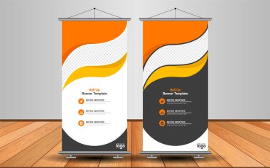 Modern Roll Up Banner. Renkli arkaplanlı vektör şablonu tasarımı tanıtılıyor. Grafik ögesi.