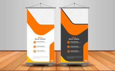 Modern Roll Up Banner. Renkli arkaplanlı vektör şablonu tasarımı tanıtılıyor. Grafik ögesi.