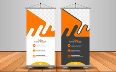 Modern Roll Up Banner. Renkli arkaplanlı vektör şablonu tasarımı tanıtılıyor. Grafik ögesi.
