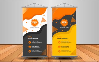 Modern Roll Up Banner. Renkli arkaplanlı vektör şablonu tasarımı tanıtılıyor. Grafik ögesi.