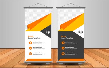 Modern Roll Up Banner. Renkli arkaplanlı vektör şablonu tasarımı tanıtılıyor. Grafik ögesi.