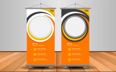 Modern Roll Up Banner. Renkli arkaplanlı vektör şablonu tasarımı tanıtılıyor. Grafik ögesi.