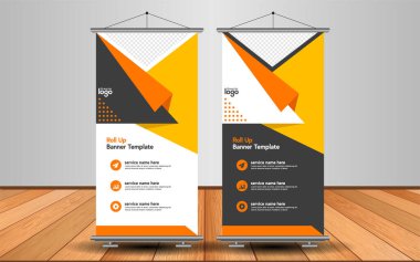 Modern Roll Up Banner. Renkli arkaplanlı vektör şablonu tasarımı tanıtılıyor. Grafik ögesi.