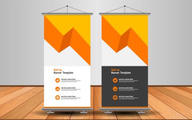 Modern Roll Up Banner. Renkli arkaplanlı vektör şablonu tasarımı tanıtılıyor. Grafik ögesi.