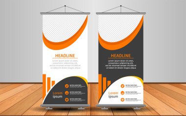 Modern Roll Up Banner. Renkli arkaplanlı vektör şablonu tasarımı tanıtılıyor. Grafik ögesi.