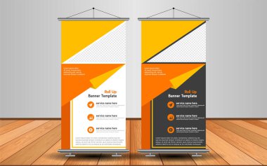 Modern Roll Up Banner. Renkli arkaplanlı vektör şablonu tasarımı tanıtılıyor. Grafik ögesi.