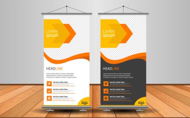 Modern Roll Up Banner. Renkli arkaplanlı vektör şablonu tasarımı tanıtılıyor. Grafik ögesi.
