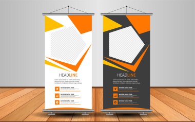 Modern Roll Up Banner. Renkli arkaplanlı vektör şablonu tasarımı tanıtılıyor. Grafik ögesi.