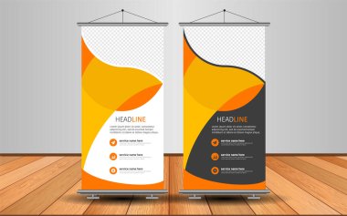 Modern Roll Up Banner. Renkli arkaplanlı vektör şablonu tasarımı tanıtılıyor. Grafik ögesi.