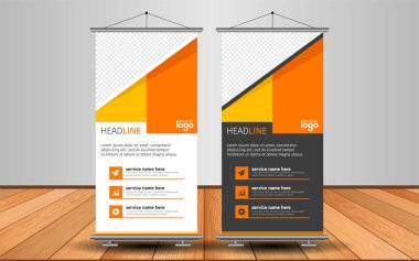 Modern Roll Up Banner. Renkli arkaplanlı vektör şablonu tasarımı tanıtılıyor. Grafik ögesi.