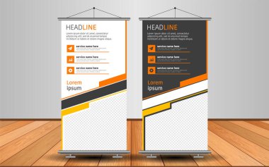 Modern Roll Up Banner. Renkli arkaplanlı vektör şablonu tasarımı tanıtılıyor. Grafik ögesi.