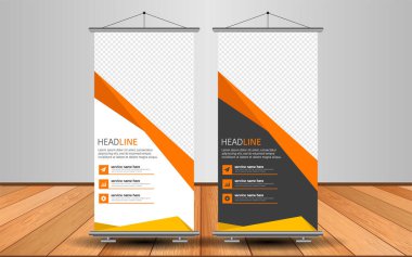 Modern Roll Up Banner. Renkli arkaplanlı vektör şablonu tasarımı tanıtılıyor. Grafik ögesi.