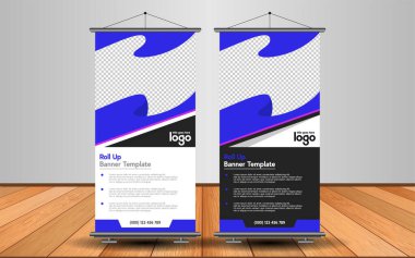 Modern Roll Up Banner. Renkli arkaplanlı vektör şablonu tasarımı tanıtılıyor. Grafik ögesi.