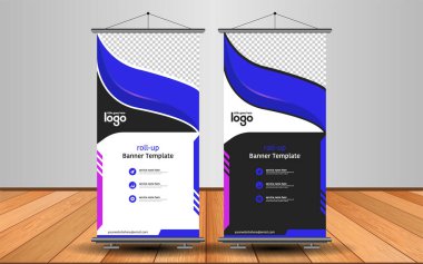 Modern Roll Up Banner. Renkli arkaplanlı vektör şablonu tasarımı tanıtılıyor. Grafik ögesi.