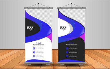 Modern Roll Up Banner. Renkli arkaplanlı vektör şablonu tasarımı tanıtılıyor. Grafik ögesi.