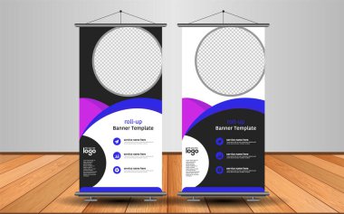 Modern Roll Up Banner. Renkli arkaplanlı vektör şablonu tasarımı tanıtılıyor. Grafik ögesi.